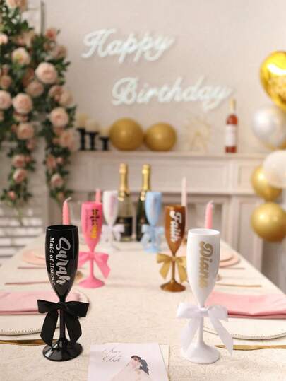 1pc Customized Champagne Flute, Valentine's Day Champagne Glass, Bridesmaid Wine Glass, Acrylic Glass With Stem, Wedding Champagne Cup, 6oz/170ml Capacity, Shatterproof, Customizable Name & Title, Bow Decor, Suitable For Wedding, Wedding Decor, Party, Bridesmaid Gift, Home, Valentine's Day, Souvenir, Fashionable Design