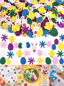 120pcs 3D Foam Easter Stickers - Colorful Egg, Rabbit, Chick And Flower Shaped Glitter Stickers For DIY Crafts, Greeting Cards And Spring Home Party Decorations - Multicolor - View 3