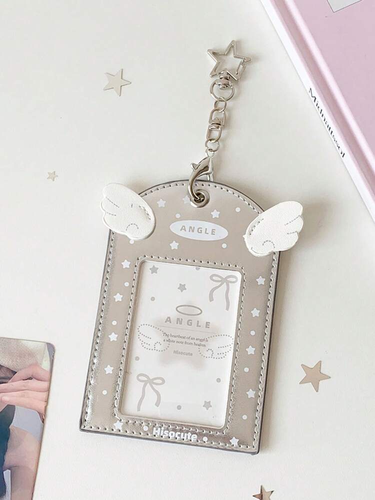 1件套女孩心形天使翅膀3英寸镂空吊坠卡片套装 学生追星者小卡片展示卡套装 校园卡包 - 彩色 - 查看 11