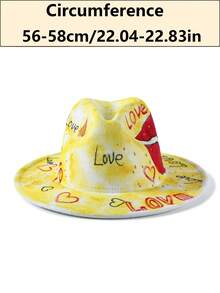 LEAJOURNO. 1pc Unisex Hand-Painted Felt-Like Fashionable Y2K Style Panama Hat, Outdoor Cap - Red - View 7