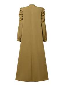 ZANZEA Elegant  Women Stand Neck Lettuce Trim Buttons Long Sleeve Pleated Muslim Dresses Holiday Casual Loose Long Dress - 卡其色 - 查看 5