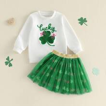 2Pcs/ Set Toddler Baby Girl Carnival Games Outfit Summer Sleeveless Lapel Collar Solid Color/Striped Vest Tops With Pleated Skirt Set - 米色 - 查看 3