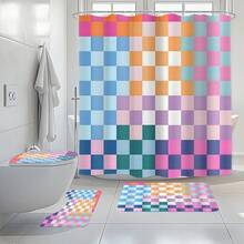 1/3/4件套趣味浴室帘，霓虹裸体人物图案布艺浴帘套装，时尚浴室装饰，防滑浴室垫，U型马桶垫，马桶盖套，浴室配件，浴室帘套装 - 彩色 - 查看 4