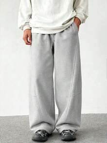 1 Piece Men's Loose Wide Leg Pants, Drawstring Waistband Design Solid Color Loose Sports Pants, 2026 High-End Casual Sports Pants, Comfortable Fiber Fabric, Suitable For Daily Wear And Outdoor Activities. Suitable For All Seasons Pants For Men - 淺灰色 - 查看 10