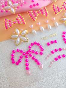 1张粉色珠光蝴蝶结花朵闪亮水钻DIY面部贴片，自粘式，适用于新娘送礼会、下午茶派对和柔美妆容，可重复使用，闪亮水钻，适合女性和可爱DIY美妆爱好者。 - 彩色 - 查看 8