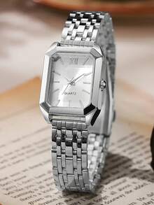 Bộ 6 món đồng hồ đeo tay mô phỏng tuổi teen, dây đeo bạc kiểu dáng sang trọng bằng thép không gỉ, đồng hồ thạch anh kèm dây chuyền, vòng tay, nhẫn và bông tai hình vuông rỗng bằng bạc, vỏ hình chữ nhật, món quà sinh nhật tuyệt vời nhất dành cho phái nữ, phù hợp cho sử dụng hàng ngày, dự tiệc, lễ hội, tựu trường. - Bạc - Xem 7