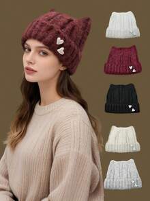 1 件扎染可爱涤纶针织猫耳帽，秋冬款