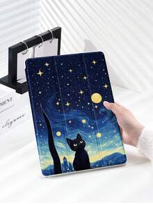 1个蓝色星空小猫图案平板电脑保护套，三折支架保护壳，兼容iPad 10.2英寸、iPad Pro 2021/2020款、iPad (A16) 11英寸（第11代/2025款/第10代）、Galaxy Tab A8 10.5英寸（2022款）、Matepad 10.4英寸/平板电脑，防摔，带笔槽，支持睡眠/唤醒功能，节日礼物 - 彩色 - 查看 3