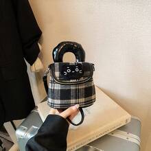 1pc Cute Panda Design Children's Crossbody Bag, Retro Plaid Stylish Handbag, Makeup Bag - Brown - View 11