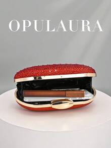 Bolso de mano tipo clutch de lujo con cristales brillantes para mujer de OpulAura, bolso de noche con diamantes brillantes para ocasiones formales, bolso de fiesta/boda/gala de moda con cadena - Rojo - Ver 3