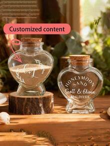 1pc DIY Lucky Star Glass Bottle With Wooden Cork, Wishing Bottle, Creative Heart-Shaped Starry Sky Bottle, Rainbow Bottle, Heart Bottle, Glass Empty Bottle, Drifting Bottle, Customized Honeymoon Sand Bottle, Personalized Mini Travel Sand Commemorative Bottle, Wedding Bride Party Bottle, Couples Beach Creative Gift, Beach Souvenir Couples Travel Memento, Honeymoon Essential, Home Decor, Valentine's Day Gift, Comes With Wooden Cork - Transparent - View 3
