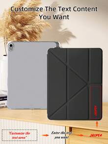 Customizable Text Transparent Pencil Slot 8-Fold Black Tablet Case, Suitable For IPad Mini6/Mini7/Air/Air2/9.7/10.2/10.5/Air4/Air5/10.9/Pro 11-Inch/10th Gen/Air 11-In.(M2)-2024/Pro11-In.(M4)-2024/Air 11-Inch (M3) 2025/IPad (A16) 11 Inch 11th Generation 2025, Multi-Angle Stand, Pencil Slot, TPU Soft Edge Protection, Magnetic Auto Sleep/Wake, Simple/Casual/Personalized/Premium/Creative Design (Tablet Not Included)