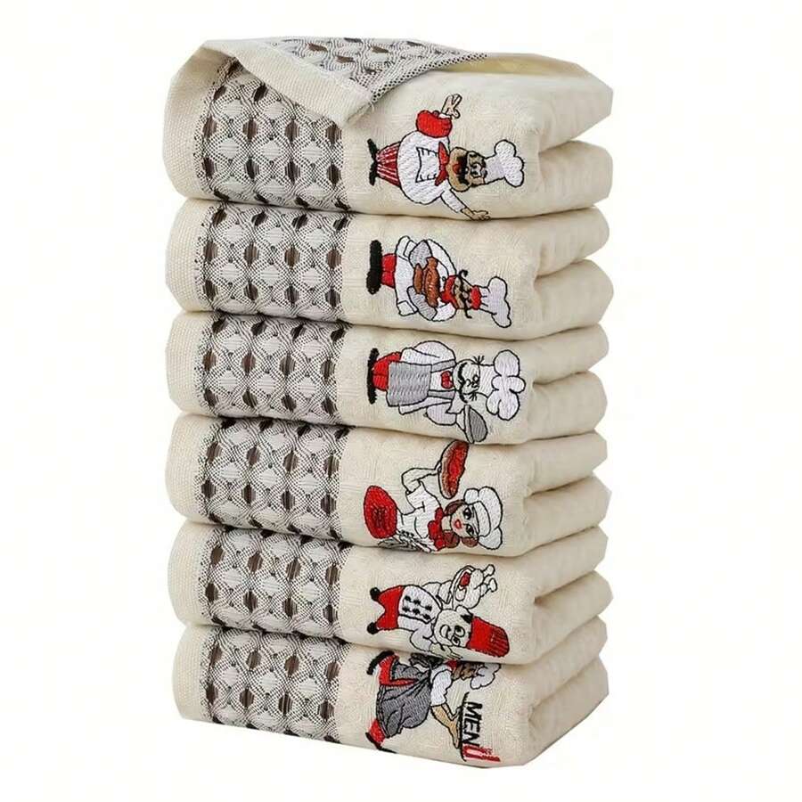 6pcs 25cm*50cm High Quality Waffle Weave Polyester Dish Cloths, Super Absorbent Kitchen Towels, Reusable Cleaning Rags Set For Home And Kitchen - Multicolor - View 1