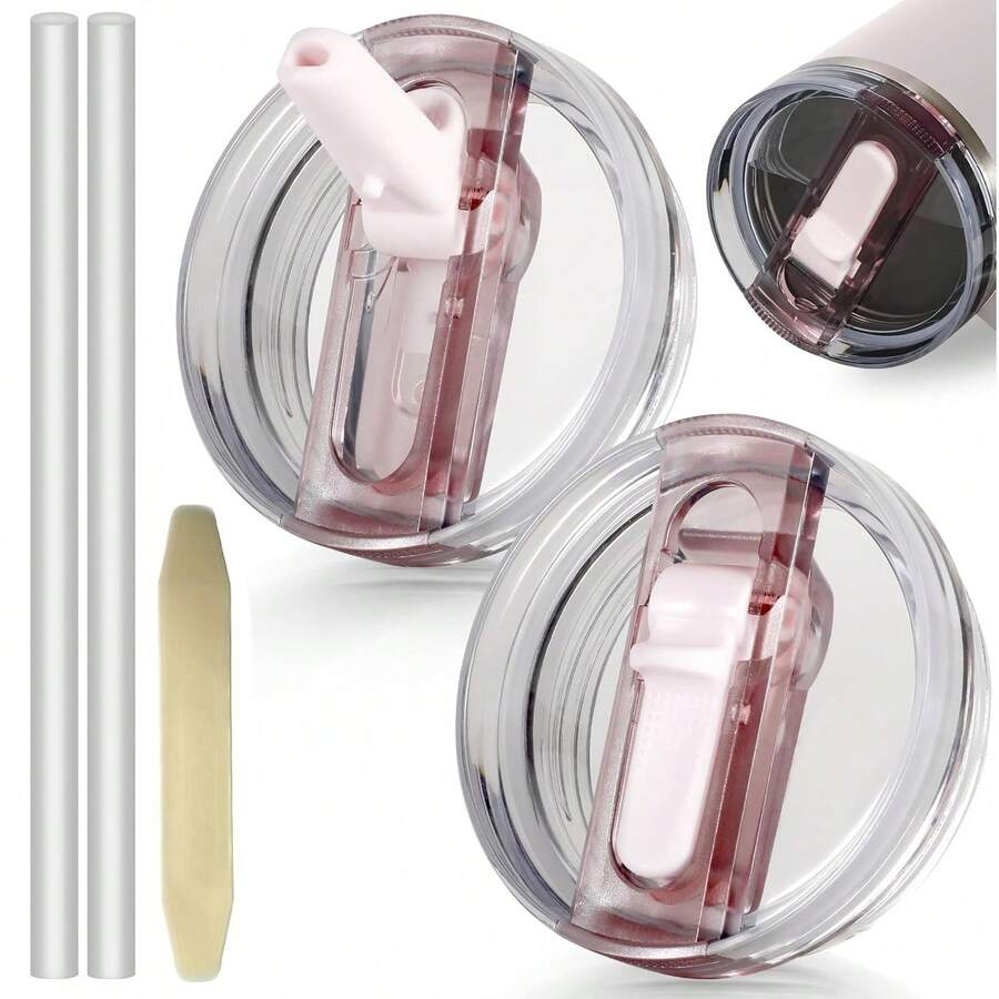 2 nắp đậy có ống hút thay thế tương thích với phụ kiện cốc Cup 40 oz, chống rò rỉ, chống tràn, có thể tái sử dụng, tương thích với phụ kiện cốc 40 oz, màu trắng, đen, be, xanh dương, hồng. - Nhiều màu - Xem 1