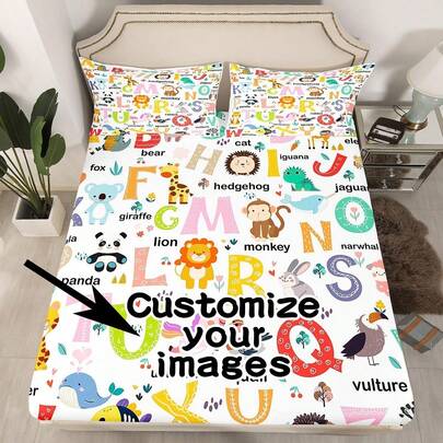 3PCS Personalized Customized Photo Bed Sheet Set, Made Of Polyester Material And Digitally Printed, Suitable For Boys, Girls, Teenagers, Gifts, Bedrooms, All Seasons, Dormitories, Personalized.