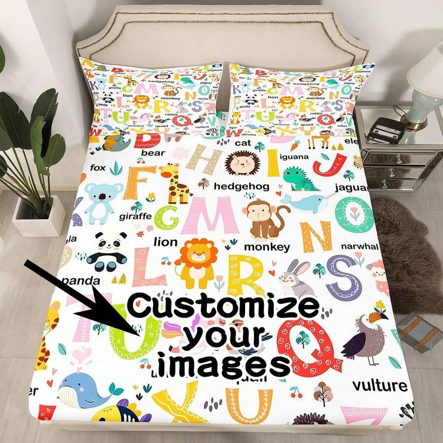 3PCS Personalized Customized Photo Bed Sheet Set, Made Of Polyester Material And Digitally Printed, Suitable For Boys, Girls, Teenagers, Gifts, Bedrooms, All Seasons, Dormitories, Personalized. - Multicolor - View 1