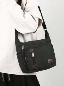 Men's Retro Large Capacity Shoulder Messenger Bag, Adjustable Strap Length, Casual Outdoor Crossbody Bag, Personalized Style, Suitable For Hiking, Shopping, Vacation, Gift For Boyfriend, Convenient For Travel - Black - View 1