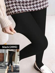 200g Women's Fashion Thermal Lined Leggings, Casual Basic Style, Slim Fit, Suitable For Outdoor Activities And Daily Wear In Autumn/Winter - Black - View 1