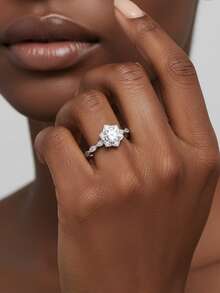 1pc Women's Wedding Ring, Lily Flower Design Ring, 2g 925 Sterling Silver, 1 Carat Moissanite, Bohemian Palace Style, Luxury Engagement/Wedding/Anniversary/Valentine's Day Gift, Comes With Moissanite Certificate And Elegant Gift Box - Silver - View 4