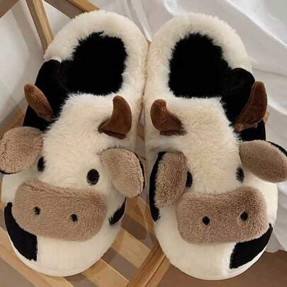 Soft And Cute Girly Cow-Toe Cotton Slippers For Winter Fashion Girls Home Warm Plush Shoes