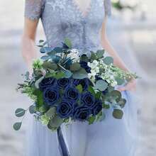 25/50pcs Navy Blue Artificial Foam Roses With Stems - Perfect For DIY Wedding Decor, Bouquets, Party Table Arrangements And Home Decoration, Packed In OPP Bag, With 2 Leaves - Dark Blue - View 10