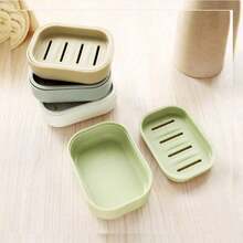 1pc Simple Soap Dish Drain Soap Tray Plastic Rectangular Soap Holder Soap Holder Bathroom Minimalist Soap Storage Rack Bathroom Accessories - Baby Blue - View 3
