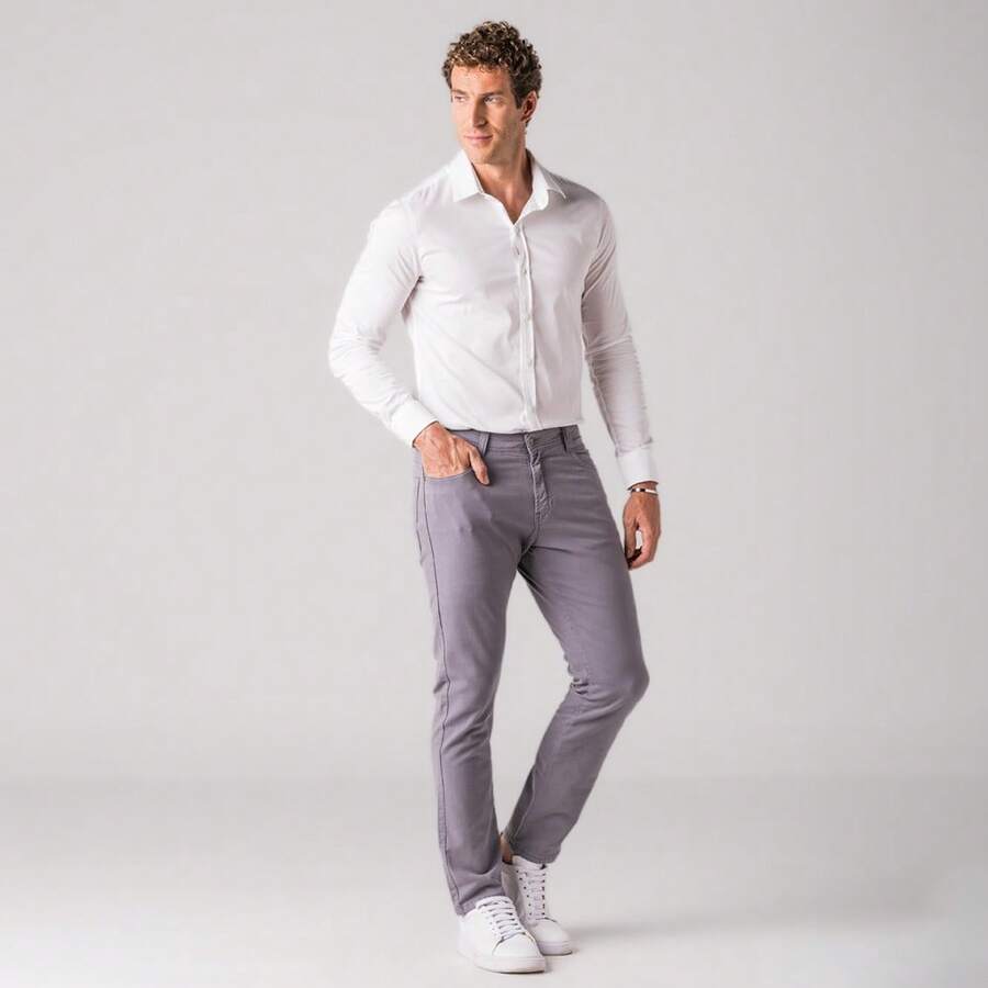 Zune Men's Slim Fit Twill Pants - 淺灰色 - 查看 1