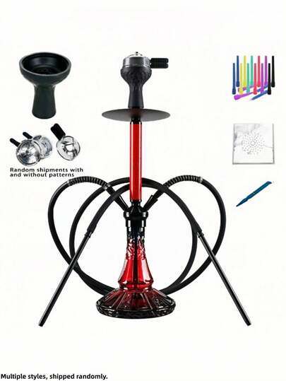 1pc Modern Bar Style Detachable Alloy & Glass Structure Dual Hose Hookah, Suitable For Indoor & Outdoor, Portable Shared Smoking Set (Assorted Styles, Random Delivery)