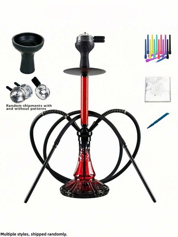 1 Piece Modern Bar Style, Detachable Alloy & Glass Construction Double Hose Hookah Machine, For Indoor/Outdoor Use, Portable Shared Smoking Set(Multiple Styles, Shipped Randomly.)