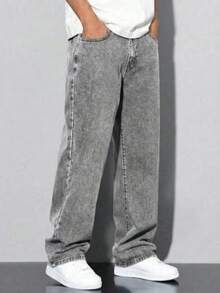 Balao Men's Jeans 100% Denim With Button Streetwear Style All Loose Pocket Zipper Button Halloween Christmas - cinza claro - 查看 4