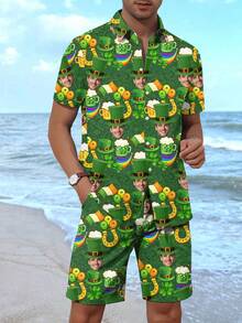 Bộ áo sơ mi và quần short đi nghỉ mát kiểu Hawaii dành cho nam giới, được cá nhân hóa với hình chân dung, thích hợp làm quà tặng cho bạn trai, bạn bè, kỷ niệm ngày cưới của con cái, sinh nhật, ngày lễ. - Nhiều màu - Xem 3