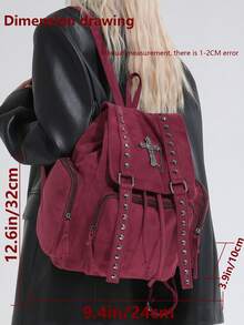 Y2K Streetwear Studded Flap Backpack For Women; Multifunctional Fashion Drawstring Shoulder Bag; Multi-Pocket Lightweight Travel Bag; Large Capacity Minimalist Student Backpack; Portable Backpack Suitable For Students, Nurses, Teachers, Business Professionals, Travel, Commuting, Shopping, Office, Dating, Hiking, Training, Work, Birthday Gift, Holiday Gift - Multicolor - View 3