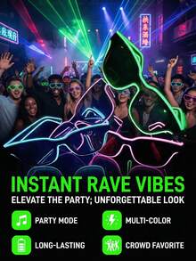 sharif 1 Cặp Kính Thời Trang Hình Vuông Không Dây Sạc Được, Kính Bảo Hộ LED Cho Quán Bar, Tiệc Tùng, KTV, Sinh Nhật, Kính Phát Sáng Trong Bóng Tối Độc Đáo, Kính Ánh Sáng Lạnh LED, Kính Phát Sáng Mới Cho Lễ Hội Hóa Trang - Nhiều màu - Xem 12