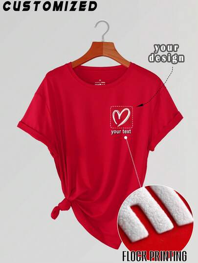 Customized Women's T-Shirt, Valentine's Day, Women's Short Sleeve, Women's T-Shirt, Input Your Text, Slogan, Blessing, Design Your Personalized Printed T-Shirt, Funny, Surprise Gift, Casual Women's Outerwear, Sports & Outdoor, Women's Sportswear, Flocked Printing, Suitable For Outings/Shopping/Festivals/Parties/Gatherings/Trips, Company Team Building Uniforms, Work Clothes, Valentine's Day Party Custom Clothes, Family, Friends Birthday, Holiday Gifts, Anniversary Custom Gifts, Women's Short Sleeve