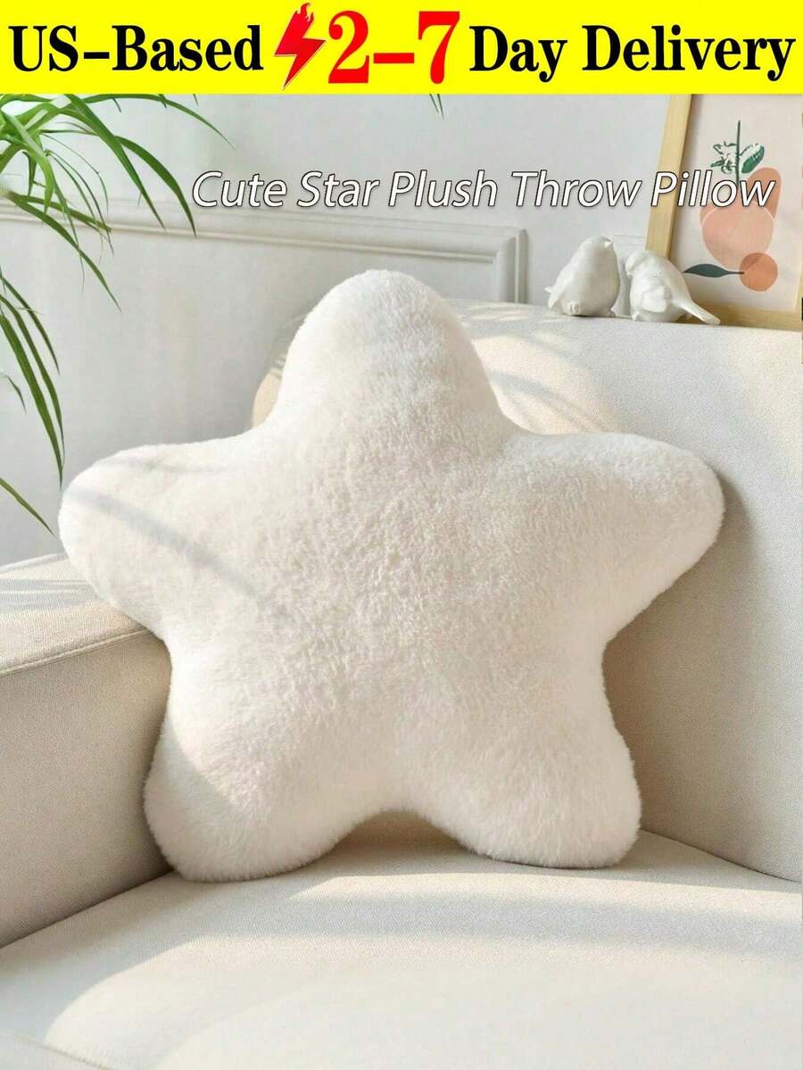 11.81"/15.74" Cute Star Plush Throw Pillow, Soft Faux Fur Material Cushion, Christmas Decoration For Sofa, Bedroom And Living Room, Great Christmas Gift For Family And Friends - 白色 - 查看 1
