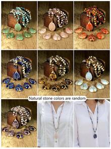 Dây chuyền hạt đá thạch anh hồng tự nhiên với mặt dây chuyền hình giọt nước - Phong cách Bohemian độc đáo, hoàn hảo cho trang phục thường ngày và là món quà lý tưởng cho Ngày của Mẹ. - Hồng - Xem 5