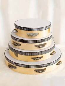 1pc Handheld Wooden Rattle Drum, Rhythmic Percussion Instrument, Single Row Metal Bells, Music Rattle Drum, Suitable For Parties And Karaoke (Drum Sticks Not Included) - Wood Color - View 4