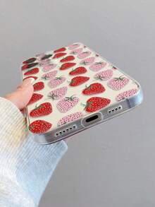 1pc Strawberry Pattern Transparent Soft TPU Phone Case, Anti-Drop Anti-Scratch Anti-Fingerprint, Precise Camera Cutout, Compatible With Samsung, Apple, Nothing, Pixel, INFINIX, Redmi - Multicolor - View 4