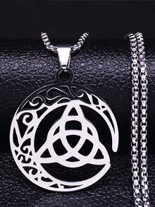 1件新款不锈钢爱尔兰凯尔特结新月项链，男女通用，三位一体幸运护身符首饰礼品 - 時尚 - 查看 1