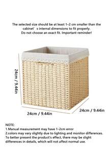 Handwoven Paper Rope Foldable Storage Basket, Square Laundry Basket With Handle, For Storing Dirty Clothes, Underwear, Toys And Snacks, Bohemian Style Handwoven Paper Rope Storage Basket, Foldable Shelving Basket, Decorative Multipurpose Basket, Not Waterproof, Suitable For Clothes, Snacks, Toys, Wooden Material, Window Scenery Design, Storage Basket - Beige - View 14