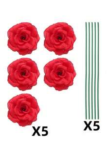 5/10pcs (5 Flower Heads+5 Stems/10 Flower Heads+10 Stems) 9.06in Artificial Flowers Red Roses, For DIY Wreath, Wedding Decoration, Bridal Bouquet, Table Centerpiece, Vase Decor, Spring Home Decor, Party Decoration, Anniversary, Valentine's Day - Red - View 11