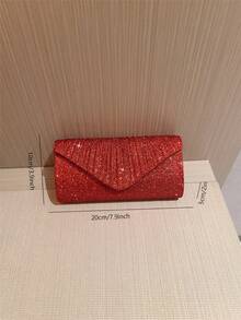闪亮晚宴包 女士晚宴包 信封手提包 大号婚礼派对舞会包 迷你翻盖方包 金属亮片礼服包 适合青少年女性、女士、社交名媛、职业女性等的晚宴包，适用于婚礼、伴娘、派对、圣诞节、万圣节舞会、生日礼物、参加招待会、工作场所和其他场合 - 酒紅色 - 查看 6