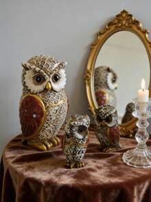 Vintage Carved Owl Decor - Bohemian Vintage Style Home Decoration For Living Room / Desk,Study, Housewarming / Holiday Gift, Small Home Accent - Multicolor - View 2