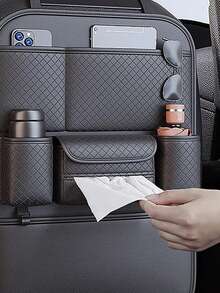 PU Leather Car Back Seat Organizer With Tissue Box Holder, Cup Holders, Hooks & Anti-Kick Mat - Multifunctional Backseat Storage Bag - Multicolor - View 10