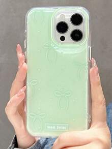 1 pieza Nuevo estuche de teléfono minimalista y lindo con lazo y corazón en color verde, compatible con iPhone 17 Pro Max, 17 Pro, 17 Air, 17, 16, 15, 14, 13, 12, 11 Pro Max Plus, cubierta protectora suave, regalo para niñas - lazo verde - Ver 2