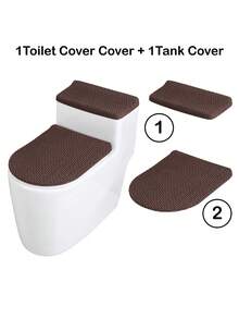 1 Juego de Tapa de Inodoro con Diseño en T de unicolor Jacquard, Cubierta de Asiento de Inodoro Elástica Extraíble a Prueba de Polvo y Suciedad, Juego de Tapa de Inodoro y Tapa del Tanque, Adecuado para la Decoración del Baño, Inodoro no Incluido - Multicolor - Ver 11