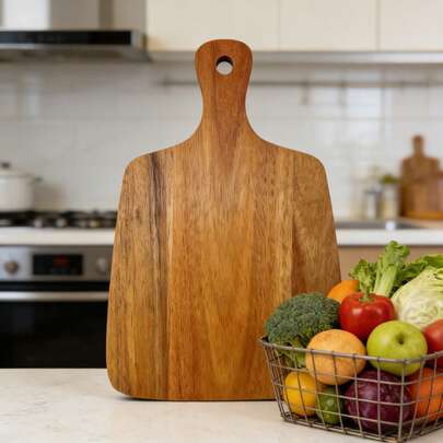 Acacia Wood Cutting Board, Rectangular Kitchen Countertop Board For Cheese, Meat, Pizza And Bread, Natural Wood Grain Design With Handle, Suitable For Holiday Decor And Everyday Use, Cheese Board, Natural Wood Texture, Smooth Surface, Suitable For Ramadan, New Year, Mother's Day, Housewarming Gifts