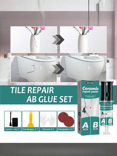 EELHOE 1/2 st kakelreparations AB-limkit, kan reparera kakellossningar, sprickor, lossnade golvlister och urholkningar, lämplig för kakelinstallation. Krama och blanda produkten jämnt. Använd en skrapa för att applicera den jämnt på ytan. Låt det torka och slipa sedan ytan jämn. Snabb sprickreparation, värme- och köldbeständig, lämplig för alla årstider. En utmärkt present till vänner och familj under helgdagar. Lim för sprickfyllning i metallplattor och tätningsmedel.