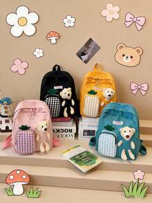 1pc New Simple Cartoon Backpack, Casual And Minimalist Design, Zippered, Adjustable Shoulder Straps, Suitable For School, Travel, Easily Holds Everyday Essentials, A Versatile Piece, A Fashion Favorite, Suitable For Various Styles And Occasions, Extremely Adaptable. - Cartoon Bear Backpack - View 1