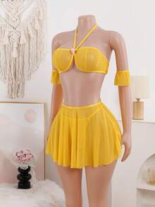 5件套黄色性感内衣臂套，极具挑逗风格，搭配丁字裤臂套，是亲密娱乐的完美选择。 - 黃色 - 查看 6